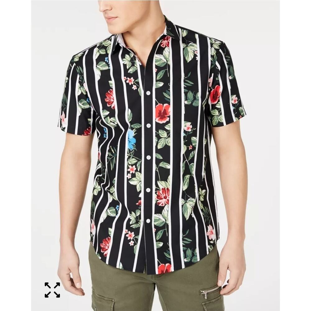 INC Hawaiian Men's Floral Tropical Short-Sleeve Button-Up Shirt Size Small